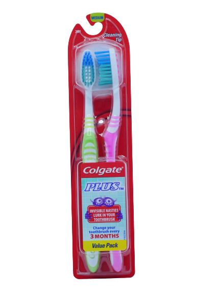 Colgate Plus Toothbrush FHM Med 2pk