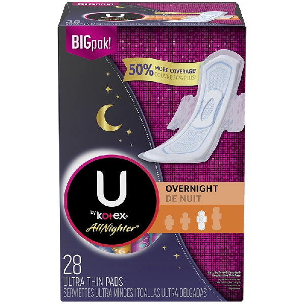 Kotex Pads Overnite W/wings 28's