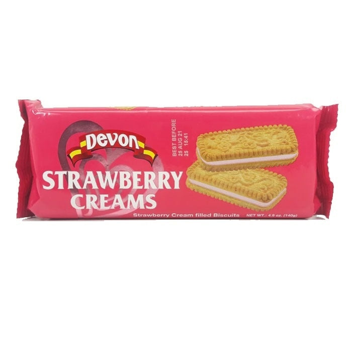 DEVON Biscuit Strawberry Creams Strawberry Flavoured Cream Filled Biscuits 140G 4.9OZ