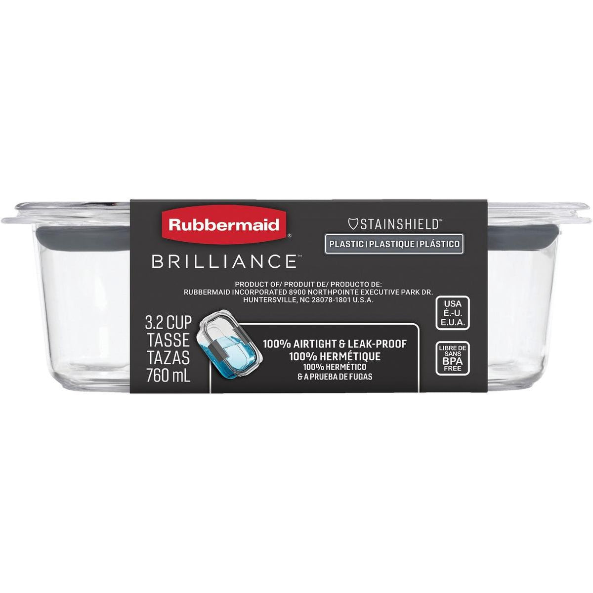 RUBBERMAID Food Bowl Brilliance Stainshield Plastic 1PC 3.2CUP 757ML 2136814