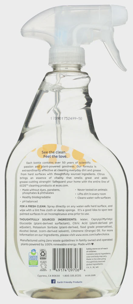ECOS ALL-PURPOSE Cleaner Tough on Grease & Grime Orange Plus 650ML 22FL. OZ