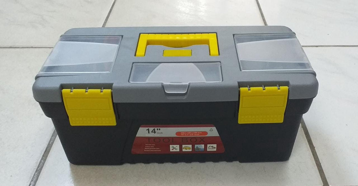 Tool Box 14" Plastic Black & Grey with Yellow Handle