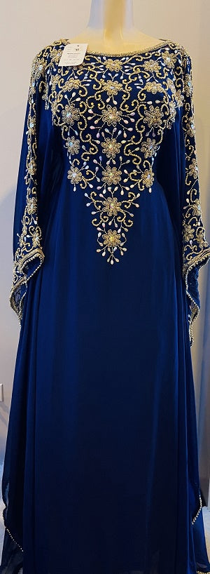 GENERIC Gown Beaded Navy Blue Gold Beads Inner Waist Tie