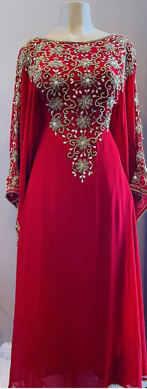 GENERIC Gown Beaded Red with Gold Bead Inner Waist Tie
