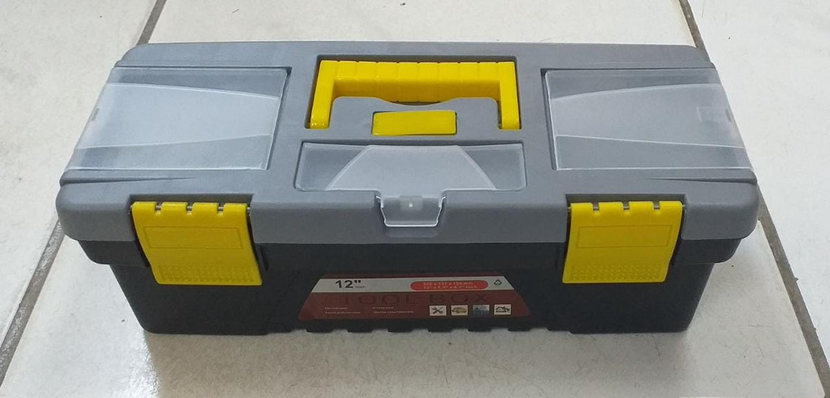 Tool Box 12" Plastic Black & Grey with Yellow Handle