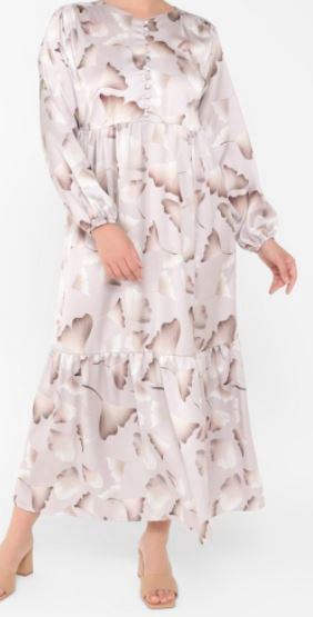 Dress Floral Satin Dove GREY/LILAC & Brown Plus Size