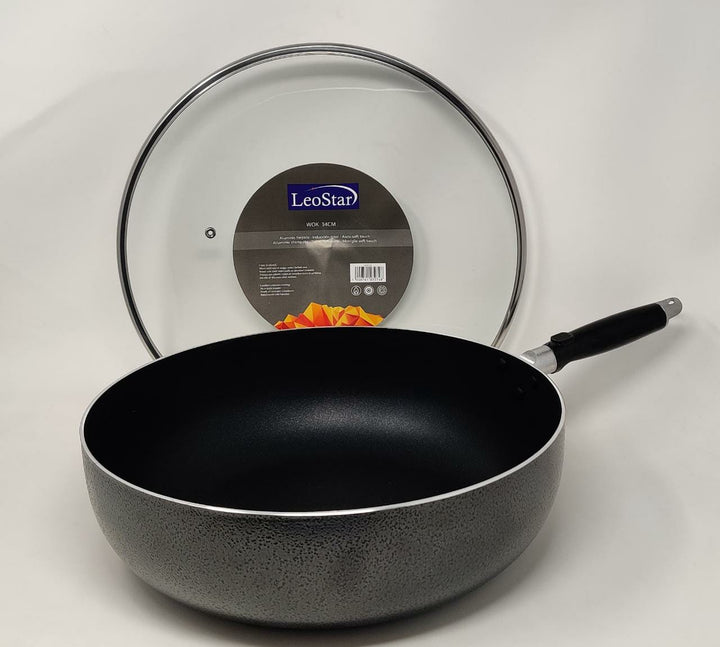 LEOSTAR Wok Pan WM34 with Glass Lid 34CM