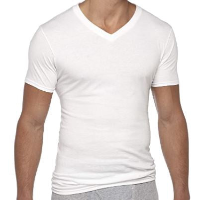 GILDAN Men T-SHIRT White V-NECK Tagfree 6 Pack