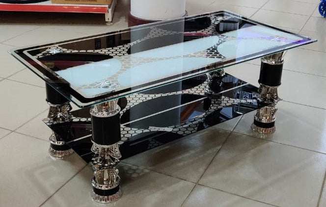 Glass Table Black, White & Silver Design Glass CJ216