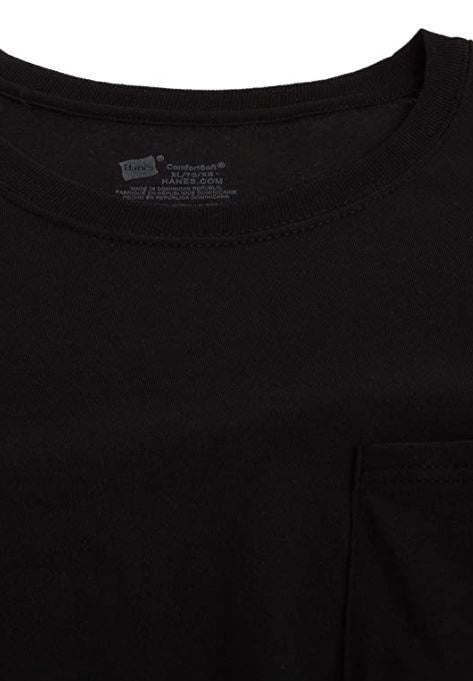 HANES Men T-SHIRT Black 4PACK Pocket Tagless