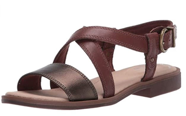 CLARKS Footwear Women's Declan Spring Sandal Mahogany Leather Combi