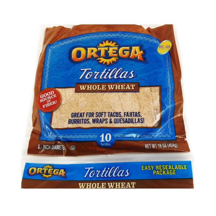 ORTEGA Tortillas Whole Wheat 10 Count 8" 16OZ 454G
