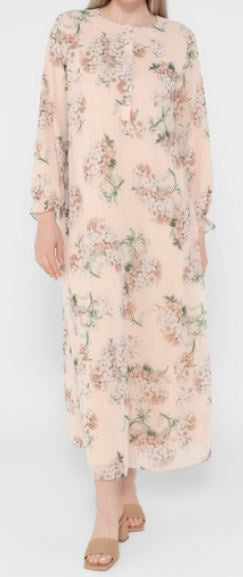 Dress Lined Floral Light Peach & Green