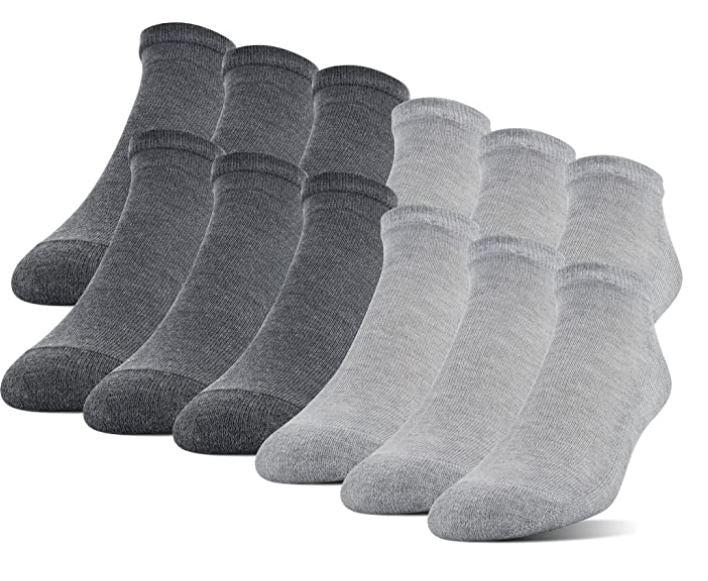 GILDAN Men Socks Half Cushion No Show Grey 6 Pairs
