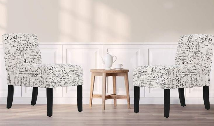Accent Chair Set of 2 White Modern Print
