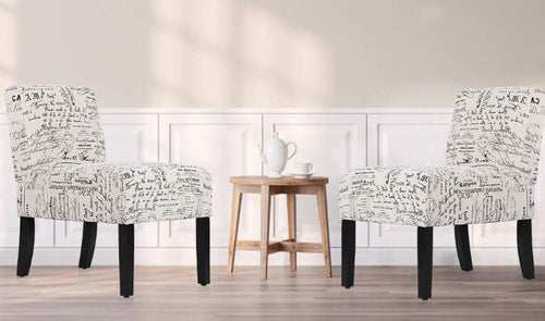 Accent Chair Set of 2 White Modern Print