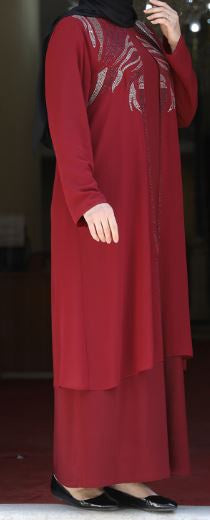 Gown Abaya Burgandy Stone