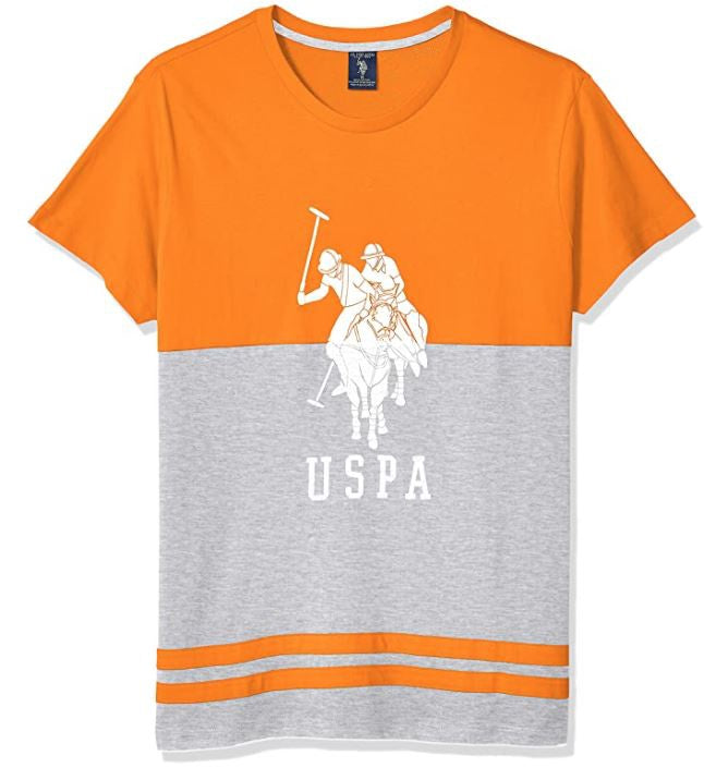 US POLO ASSN. Men T-SHIRT Us Polo Colorblock Round Neck Orange & Grey