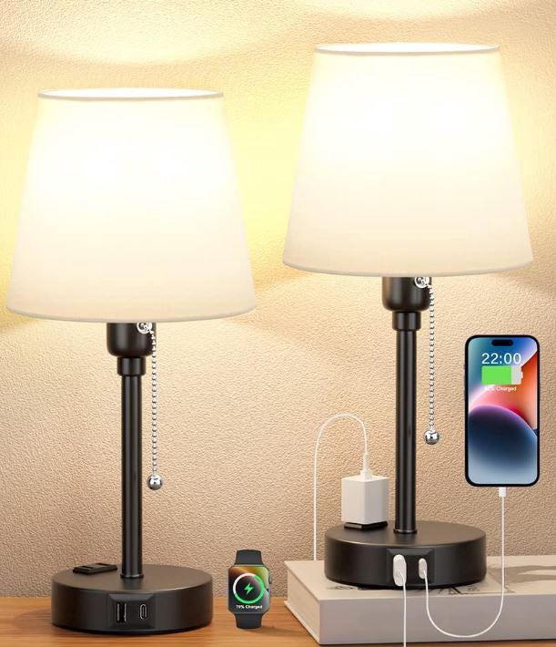 Table Lamp Set 2PC W/CHARGING Port 14"