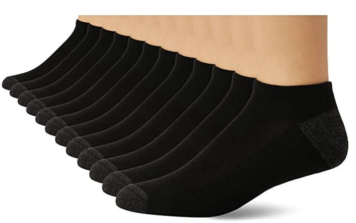 GILDAN Men Socks No Show Half Cushioned Black 12 Pairs