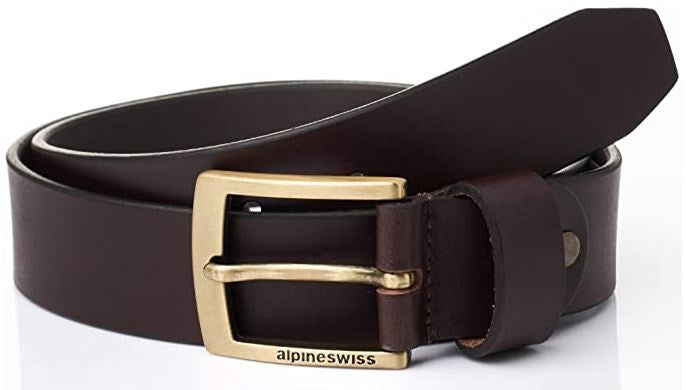 ALPINESWISS Men Belt Alpine Swiss Genuine Leather Signature Buckle Brown