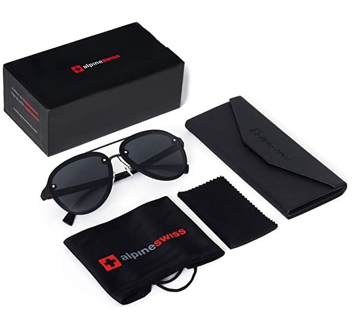 ALPINESWISS Sunglasses Alpine Swiss Mens Polarized Aviator Lightweight 100% Uv 400 Protection Black