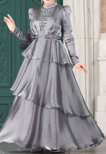 Dress Evening Organza Rust / Silver / Sage