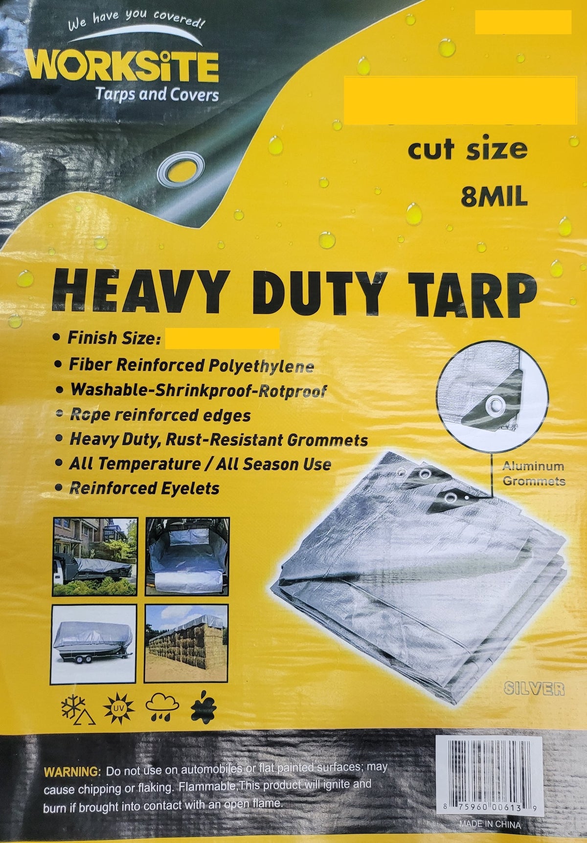 WORKSITE Tarpaulin Silver 18' X 24' TARP-S1824 Heavy Duty