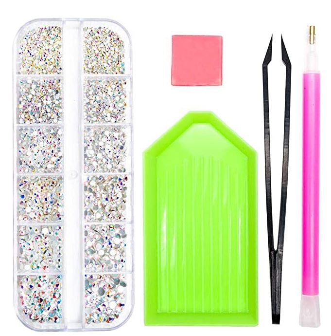 GENERIC Nails 2320 Pieces Rhinestones Flat Back Storage Organizer Box Picker Pencil Tweezers