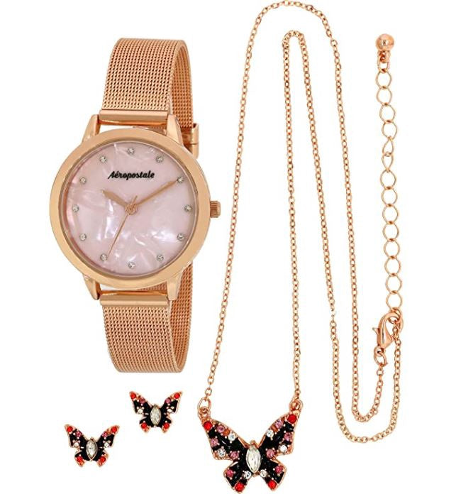 AEROPOSTALE Watch Set Aéropostale Necklace & Earring Butterfly
