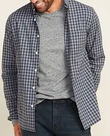 OLD NAVY Men Shirt Long Sleeve Grey Check