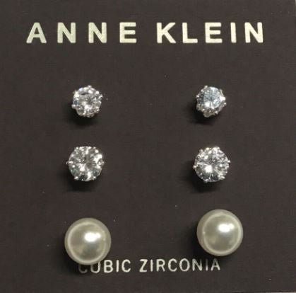ANNE KLEIN Fashion Jewelry Earring Set PEARL/CZ