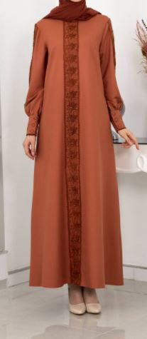 Gown Abaya Lace & Cuffed Sleeve Terra Cotta / Navy