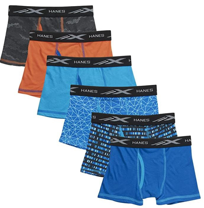 HANES Boys Boxer Briefs X-TEMP Tagless 6PACK / Small