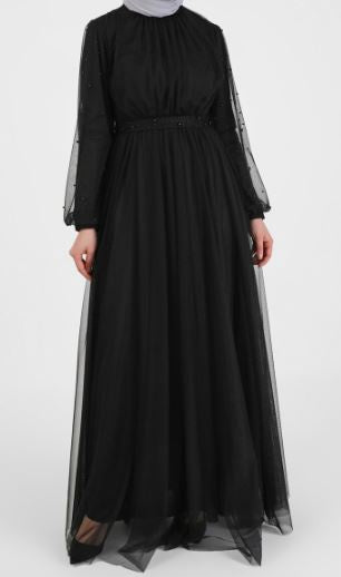 Dress Evening Tulle White / Black Pearl