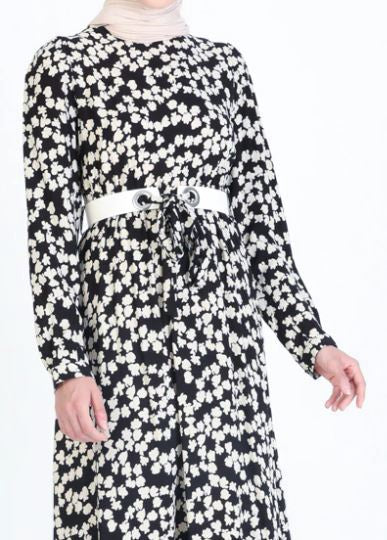 Dress Floral Print with Belt Salmon / Black / Camel