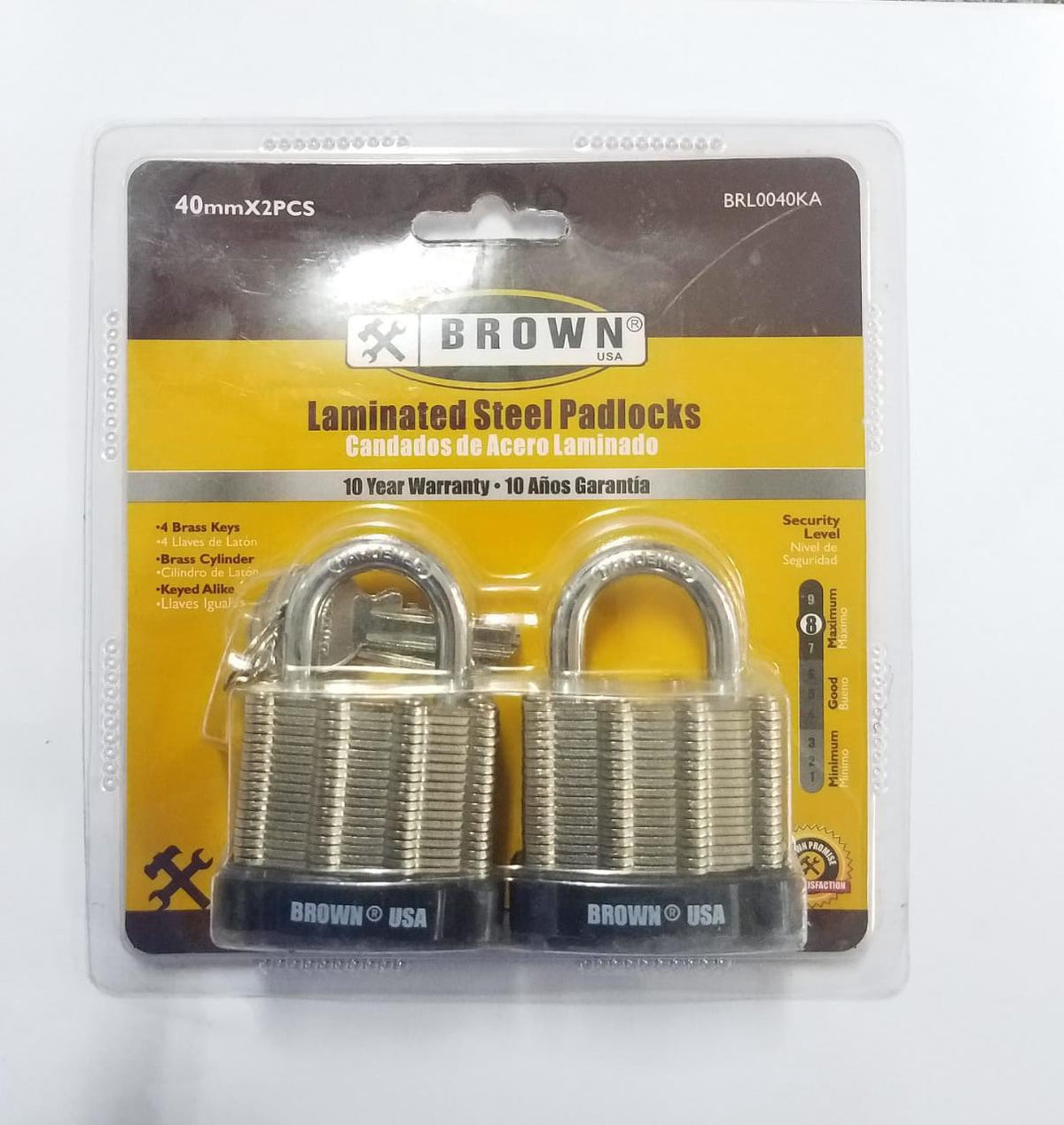 BROWN USA Padlock 2PC 40MM BRL0040KA Laminate