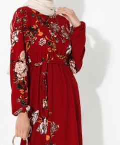 Dress Floral Burgandy Elastic Waist with Waistband