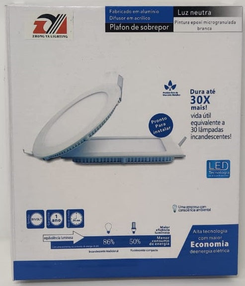 ZHONG YA LIGHTING Light LED Panel 12W Round White Flat 85-265V 6500K