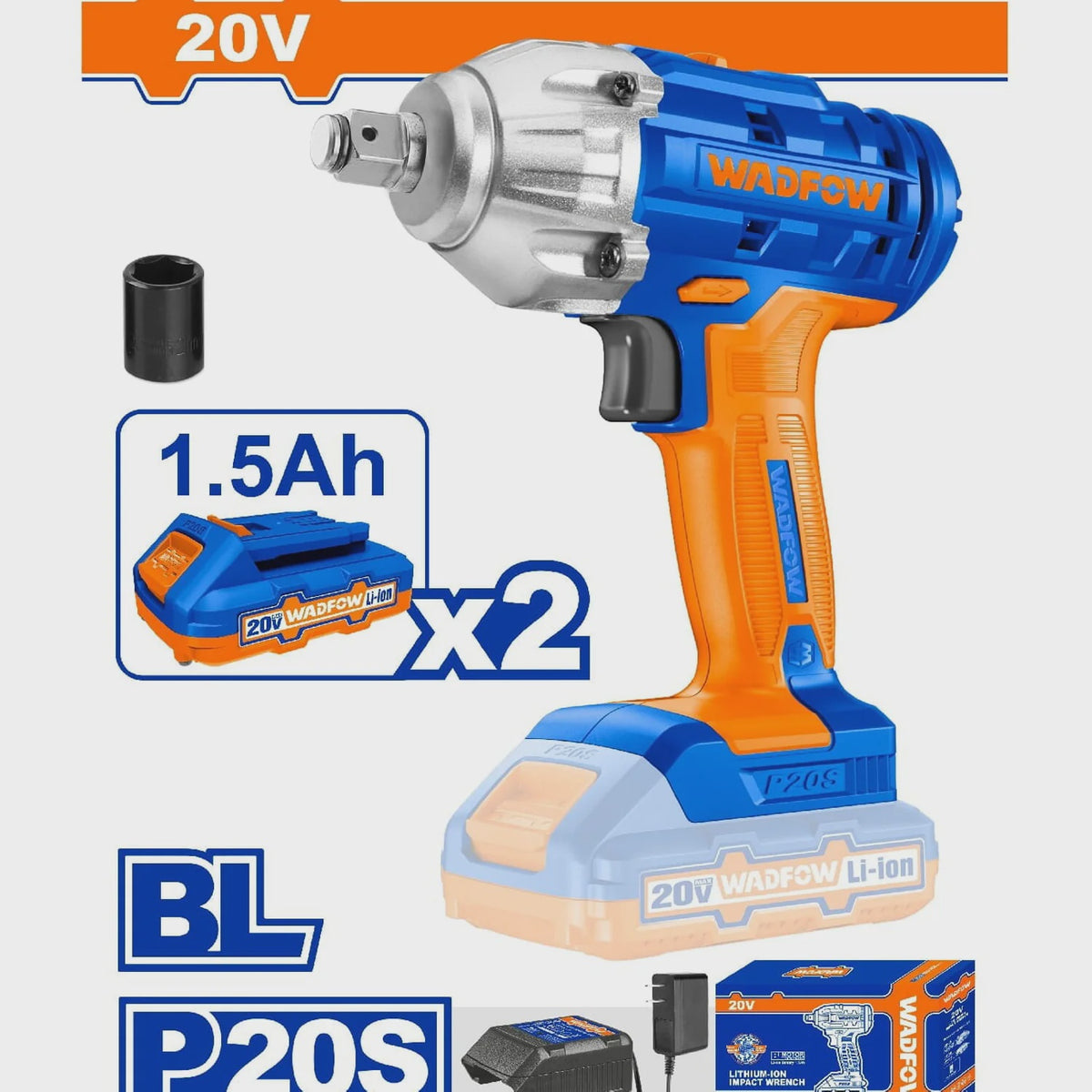 WADFOW Drill Gun UWCD1512 Impact Wrench 20V Lithium Ion