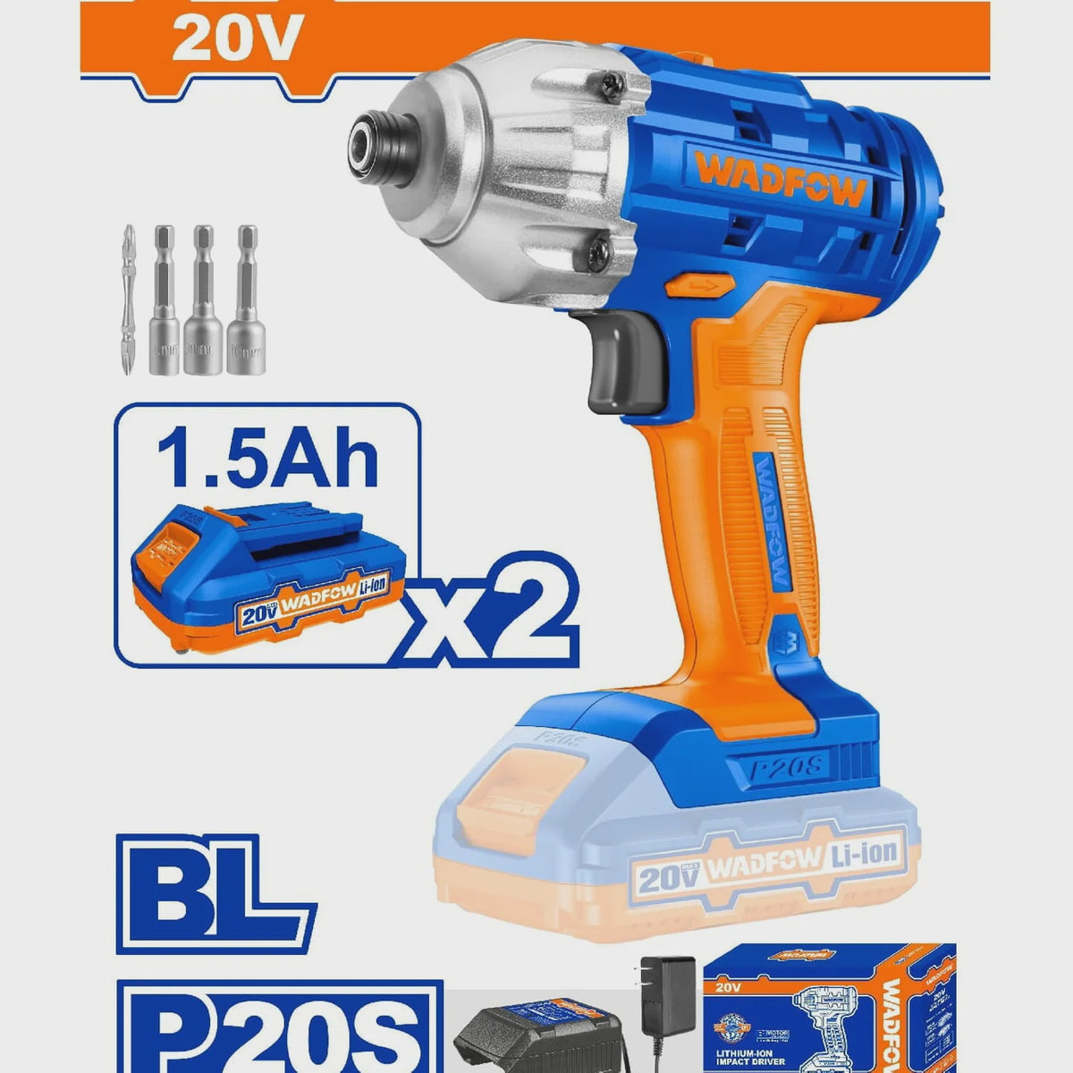 WADFOW Drill Gun UWCD2512 Impact Wrench 20V Lithium Ion