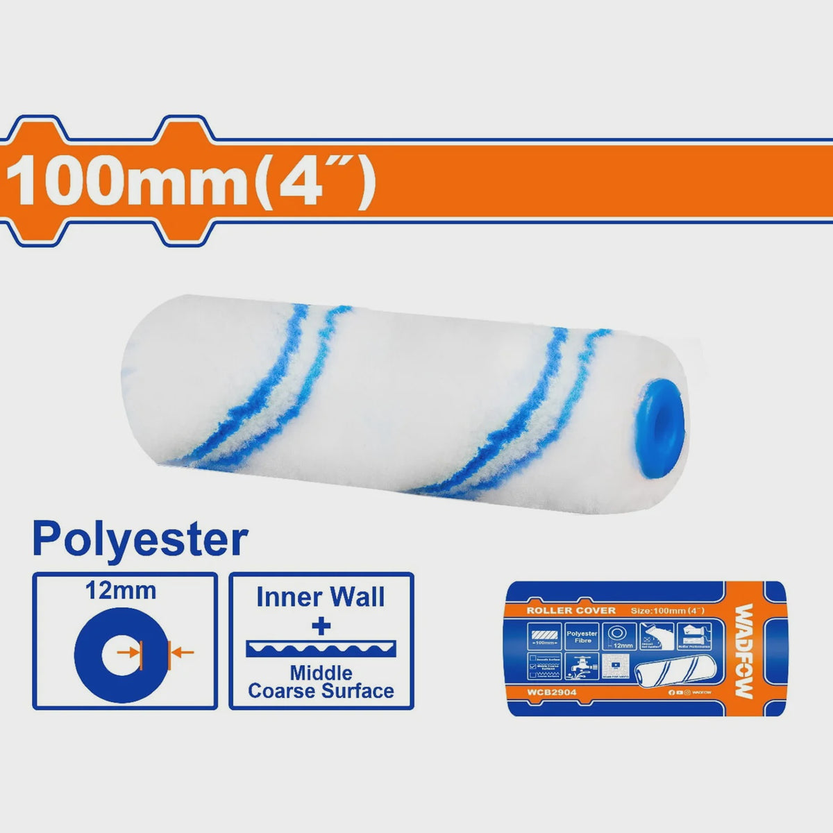 WADFOW Roller Brush Pad 4" WCB2904 12MM Fiber Polyester
