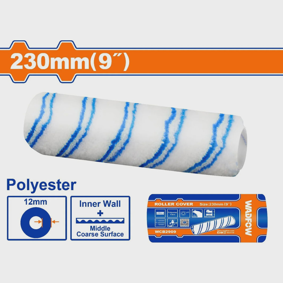 WADFOW Roller Brush Pad 9" WCB2909 12MM Fiber