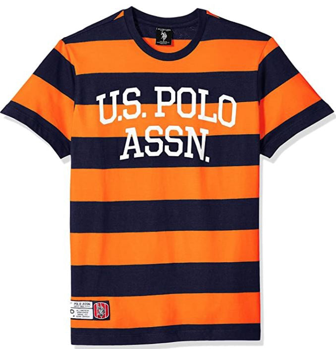 US POLO ASSN. Men T-SHIRT Us Polo Stripe Round Neck Orange