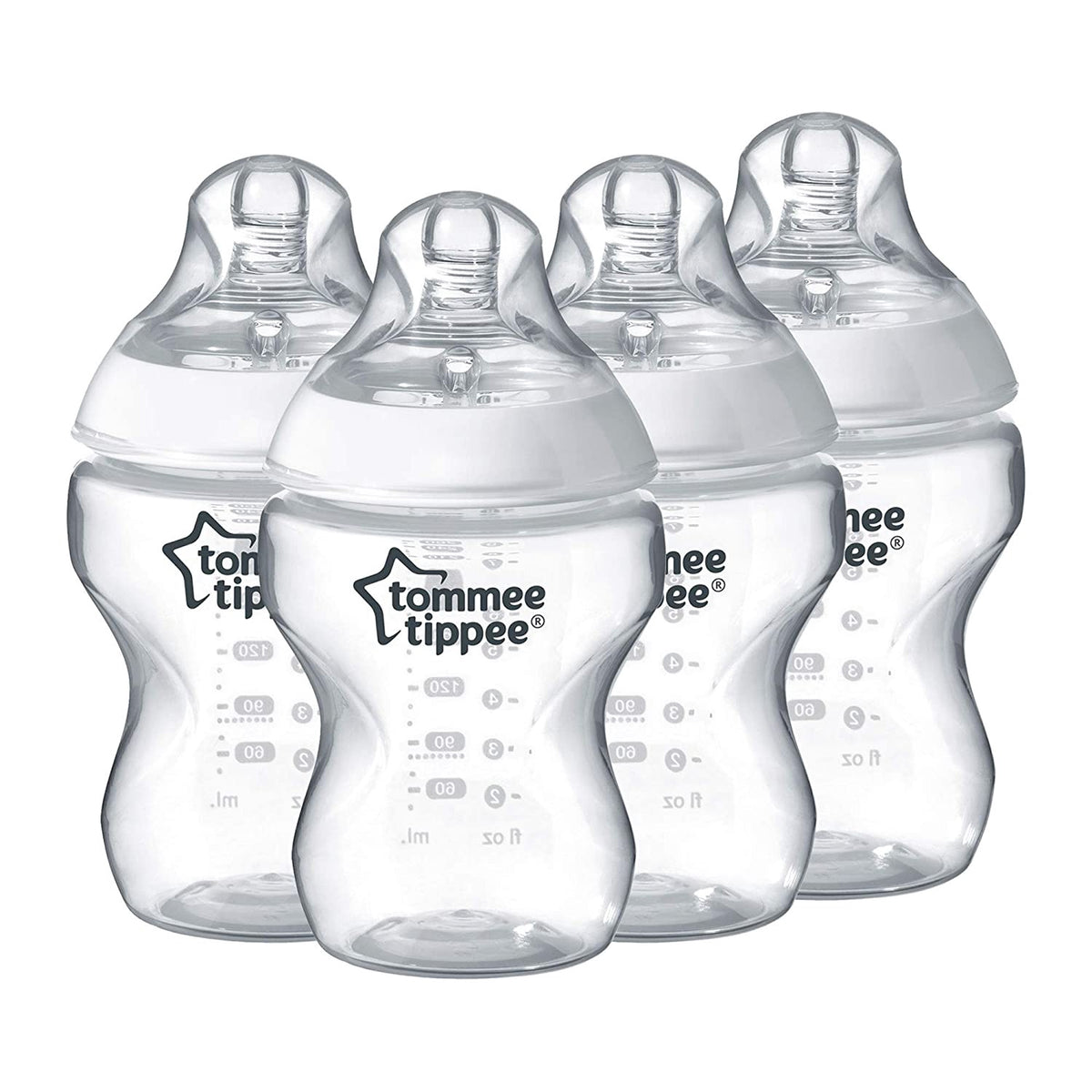 TOMMEE TIPPEE Baby Bottle Closer to Nature ANTI-COLIC, BREAST-LIKE Nipple, BPA-FREE Slow Flow 9 Ounce 4 Pcs Translucent