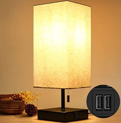 HOKEKI Table Lamp Modern Black with Cream Shade USB Port