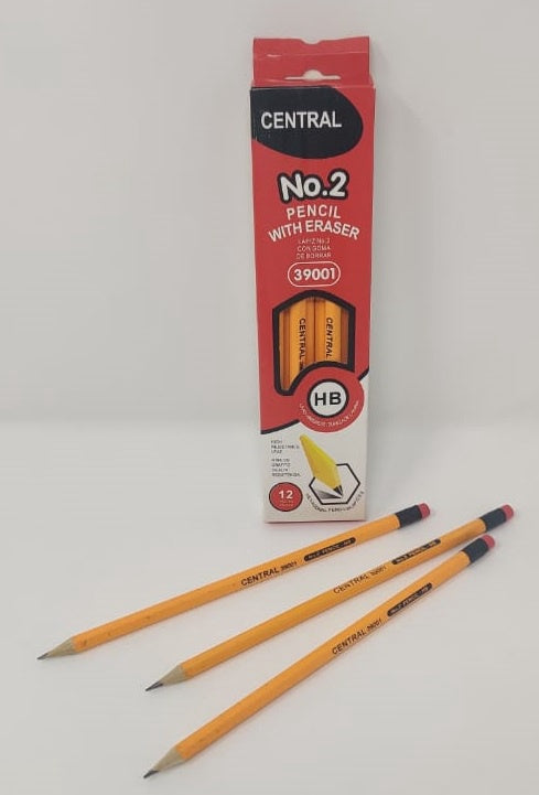 CENTRAL Stationery Pencil No. 2 Hb Yellow 12PCS Pack with Eraser 39001