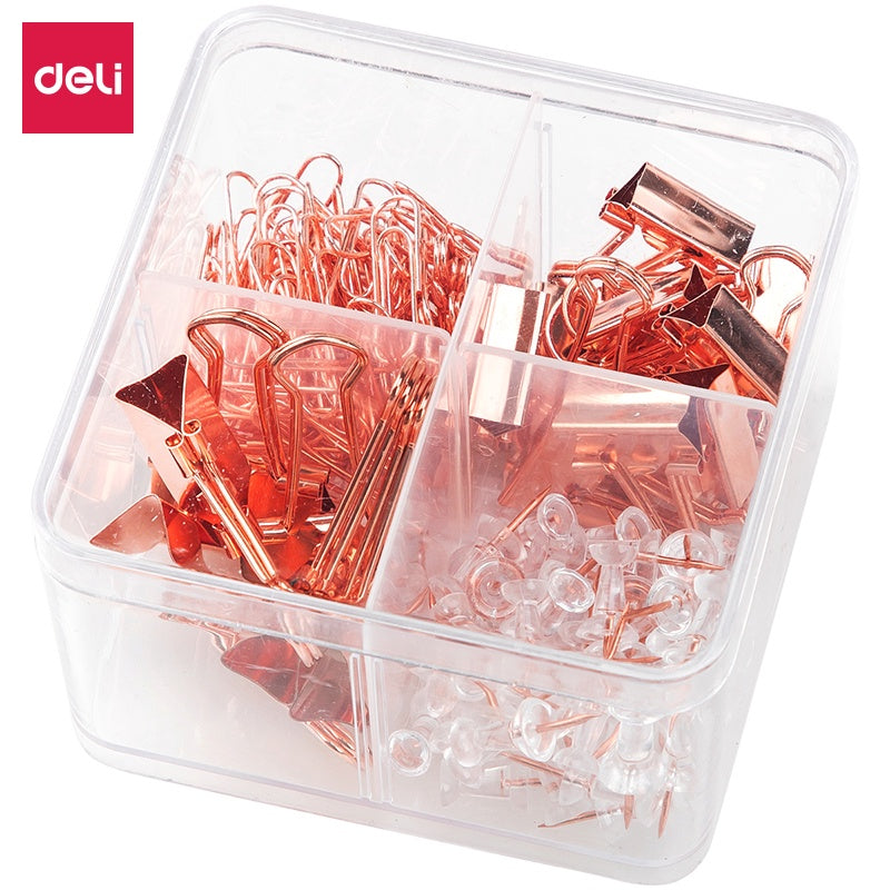 DELI Stationery Paper Clip 78551 Rose Gold Desk Accessories Set