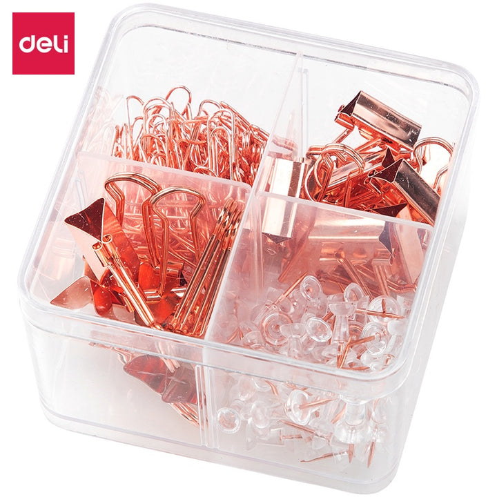 DELI Stationery Paper Clip 78551 Rose Gold Desk Accessories Set