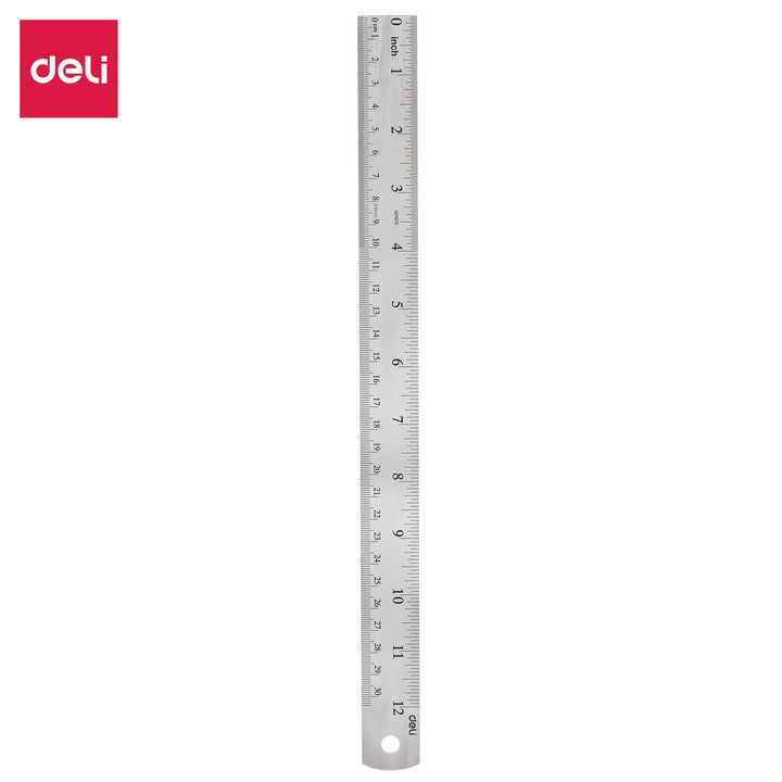 DELI Stationery Ruler 8463 Clasic Steel Metal Silver 12" 30CM